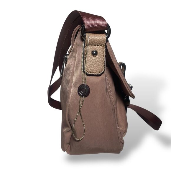 Salamander Nylon Leather Crossbody Shoulder Bag Mauve Adjustable Strap Pockets - Picture 4 of 11
